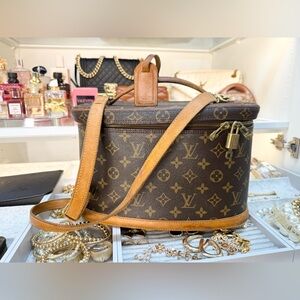 Louis Vuitton Authentic Vintage Large Capacity Nice Vanity Case Makeup Bag strap